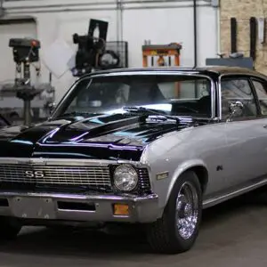Gray and black Nova SS car front and side