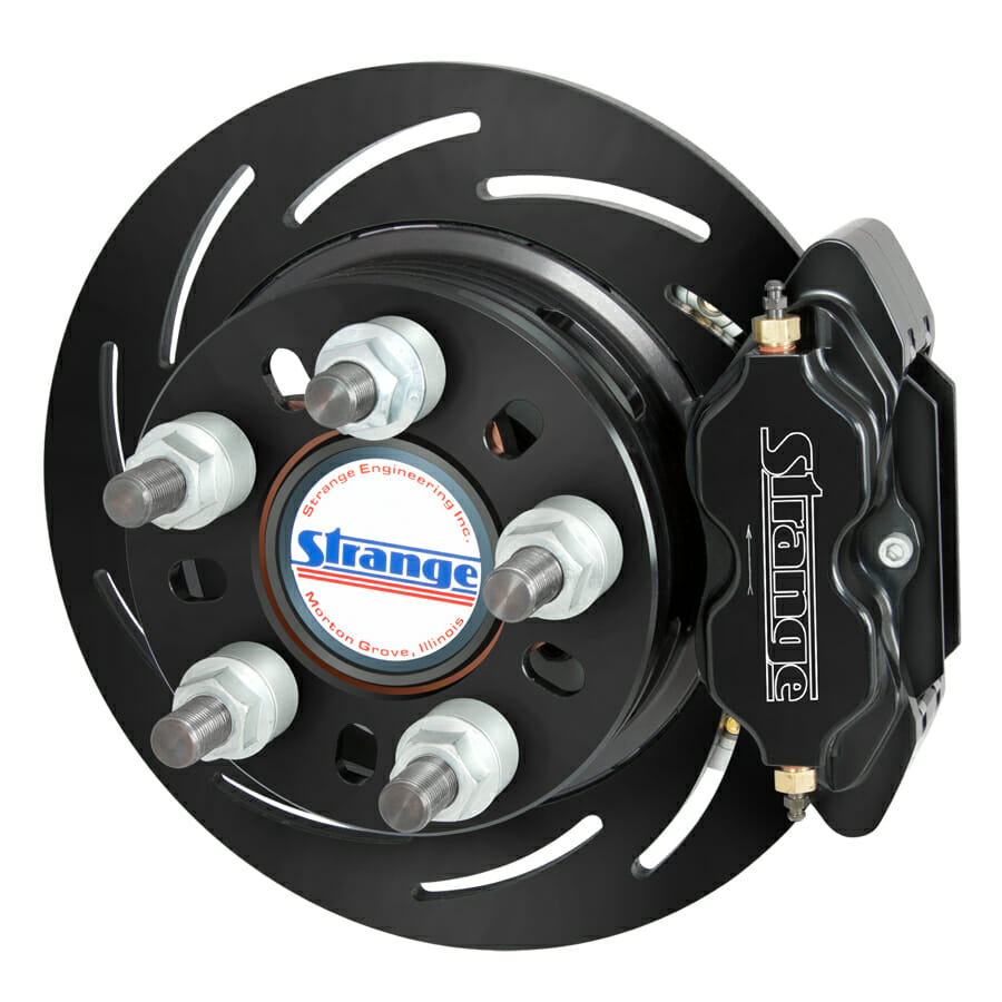 Strange Pro II Rear Brake Kit for One-Piece Aluminum Dragster Housing 2 Pc Rotors, 4 Piston Calipers & DRM-35 Metallic Pads