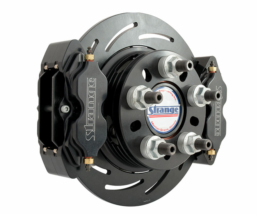 Strange Pro II Dual Rear Brake Kit for One-Piece Aluminum Dragster Housing 2 Pc Rotors, 4 Piston Calipers & DTC-30 Semi Metallic Pads
